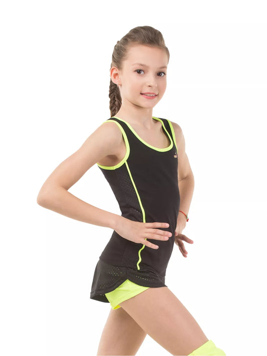 Black/Lime neon cotton tank top with covered shoulder blades