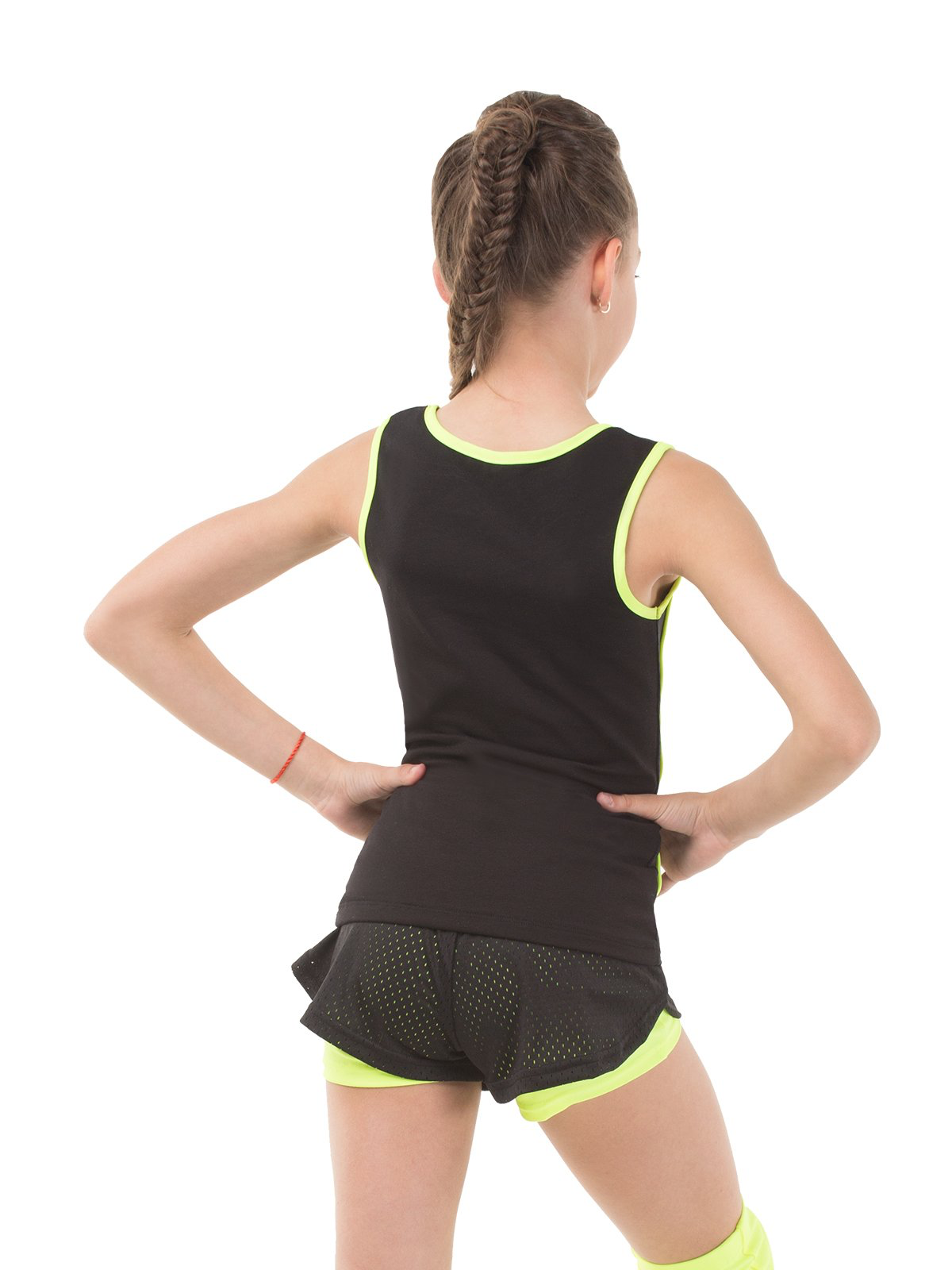 Black/Lime neon cotton tank top with covered shoulder blades