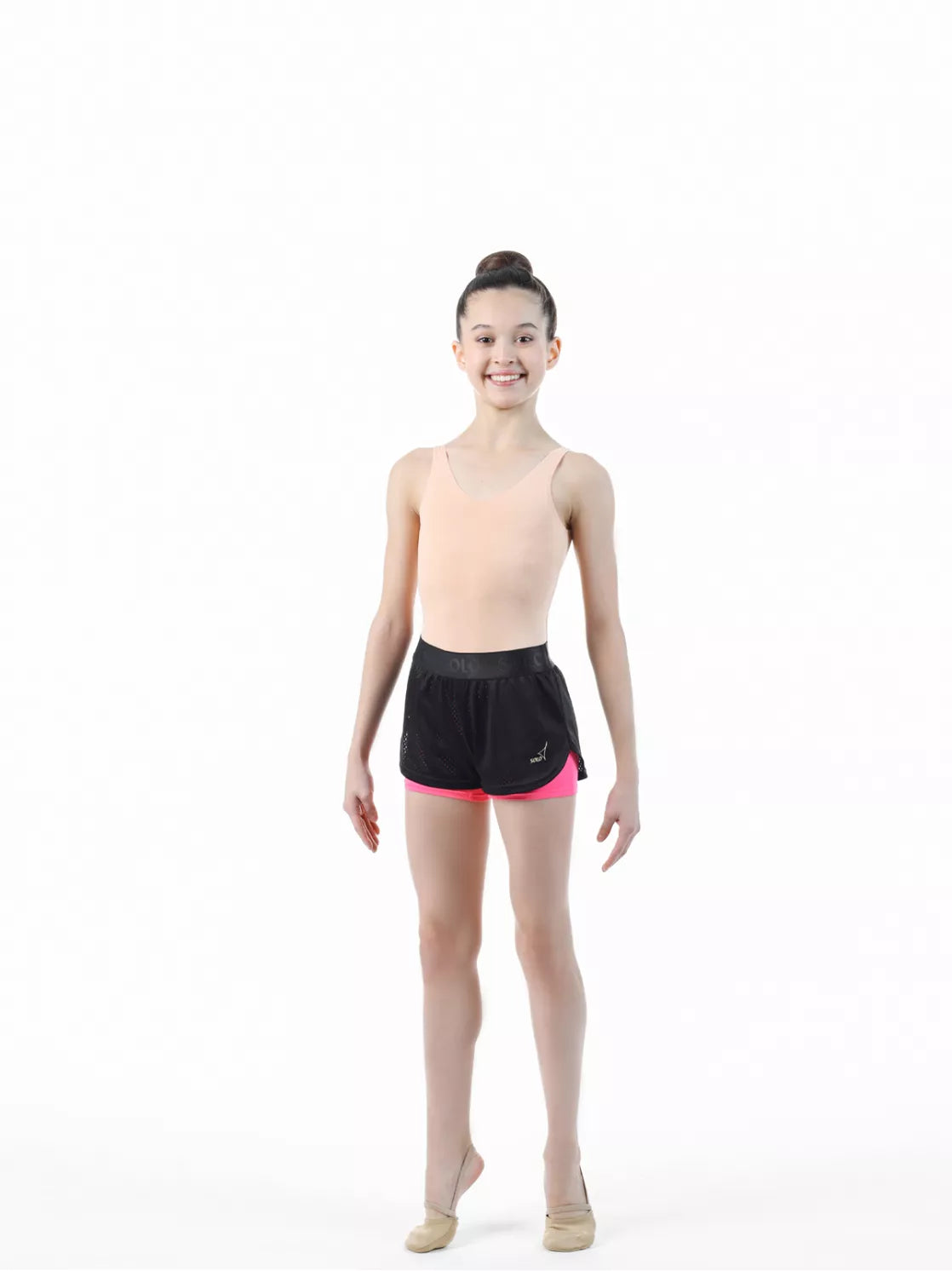 Black/Pink double-layer shorts with mesh outer layer RG770-11