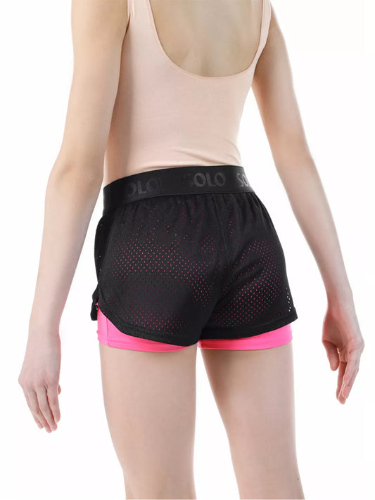 Black/Pink double-layer shorts with mesh outer layer RG770-11