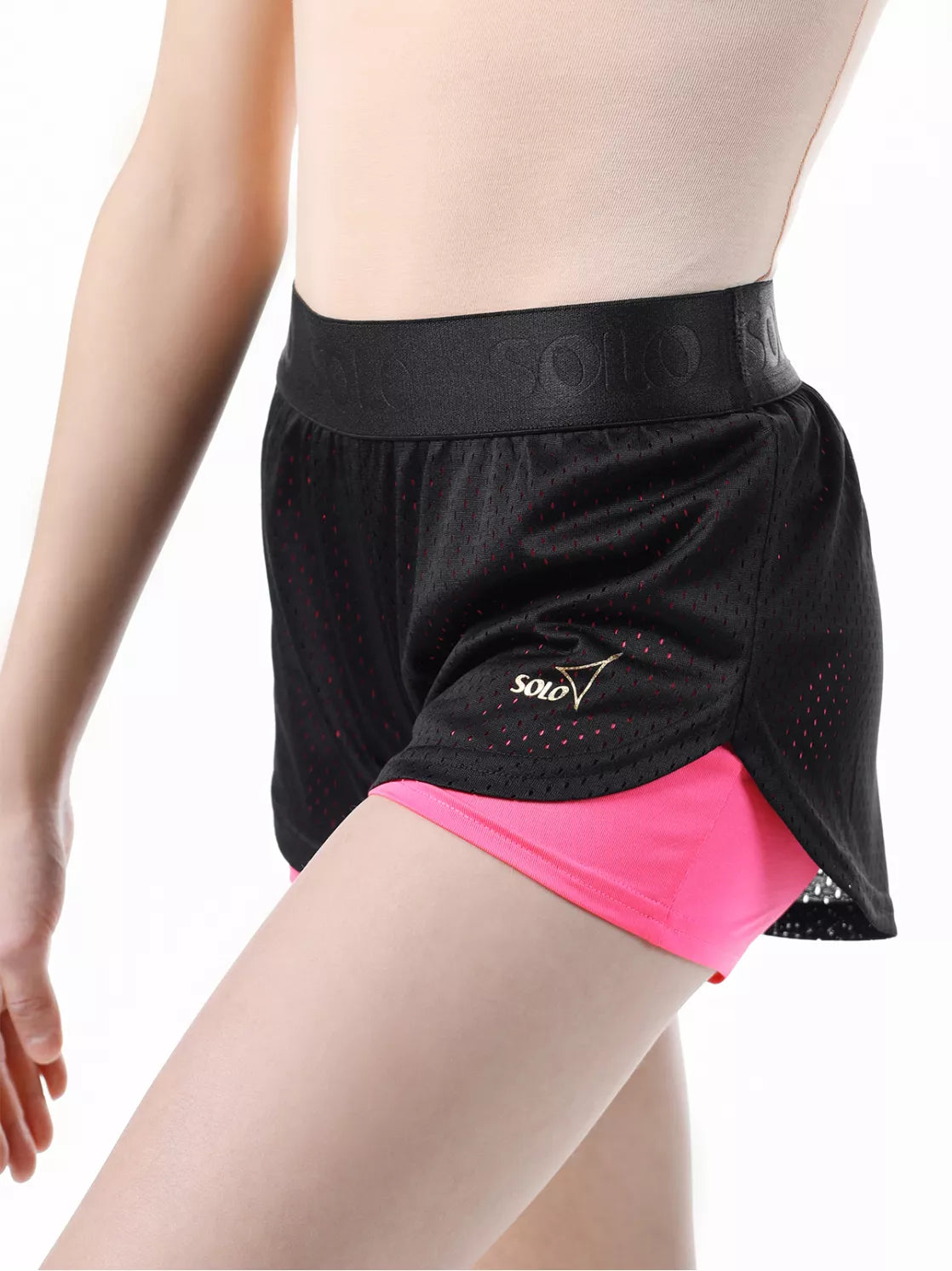 Black/Pink double-layer shorts with mesh outer layer RG770-11