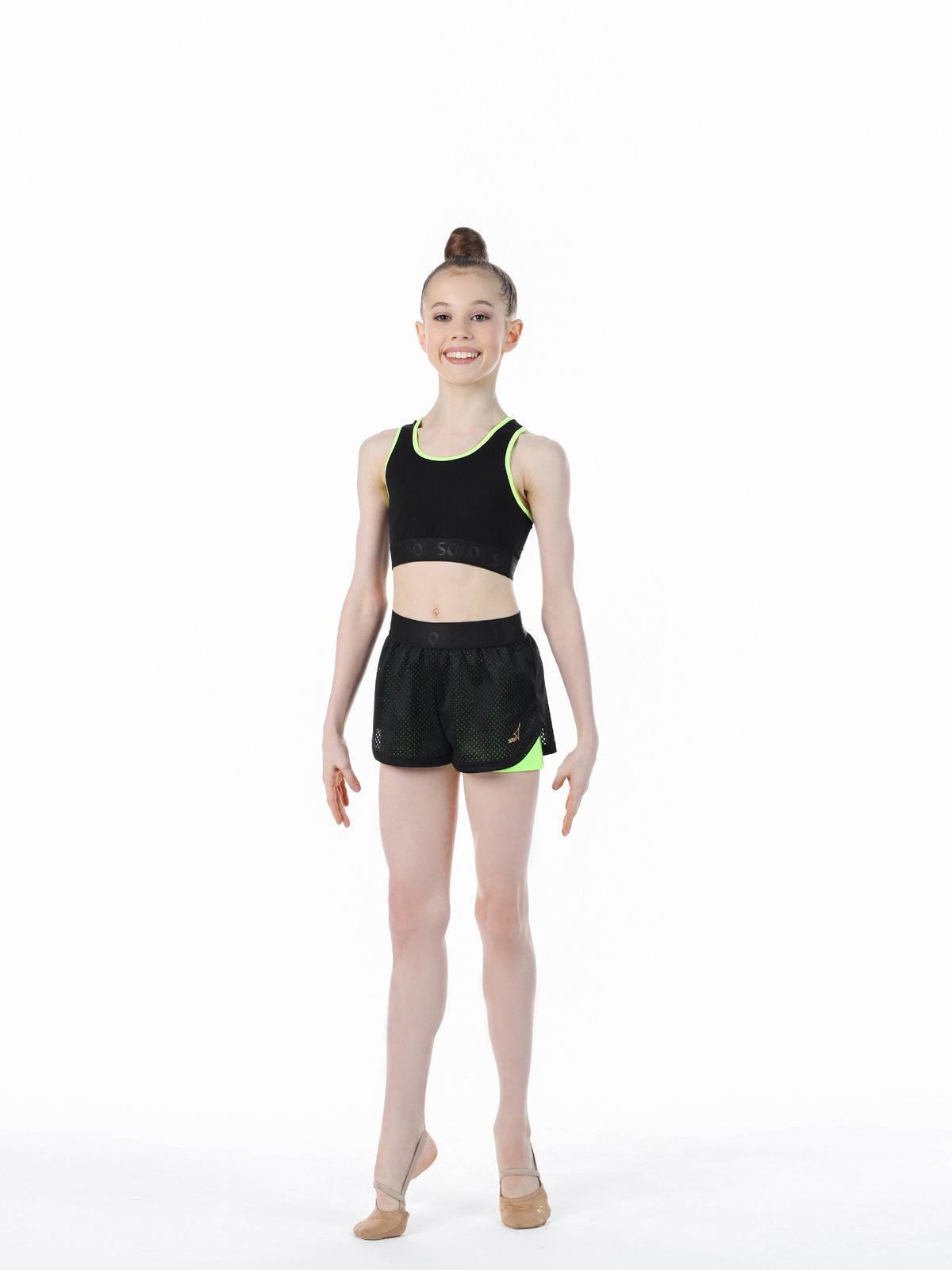 Black/Lime double-layer shorts with mesh outer layer RG770-13