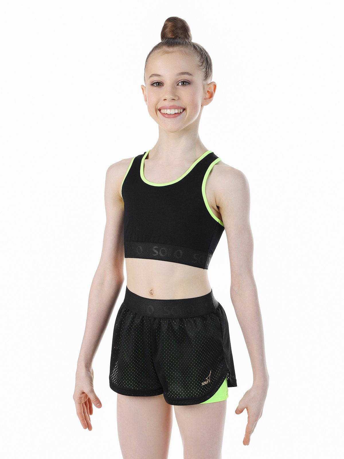 Black/Lime double-layer shorts with mesh outer layer RG770-13