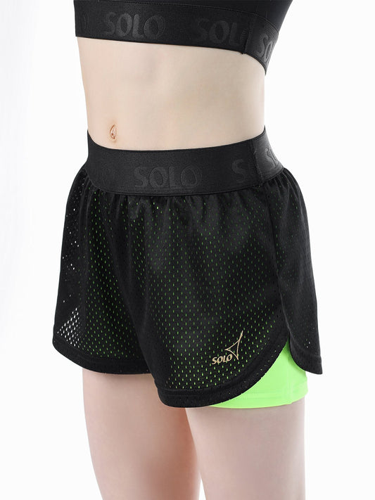 Black/Lime double-layer shorts with mesh outer layer RG770-13