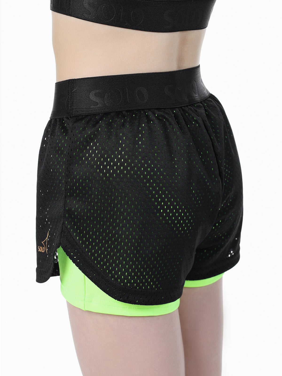 Black/Lime double-layer shorts with mesh outer layer RG770-13